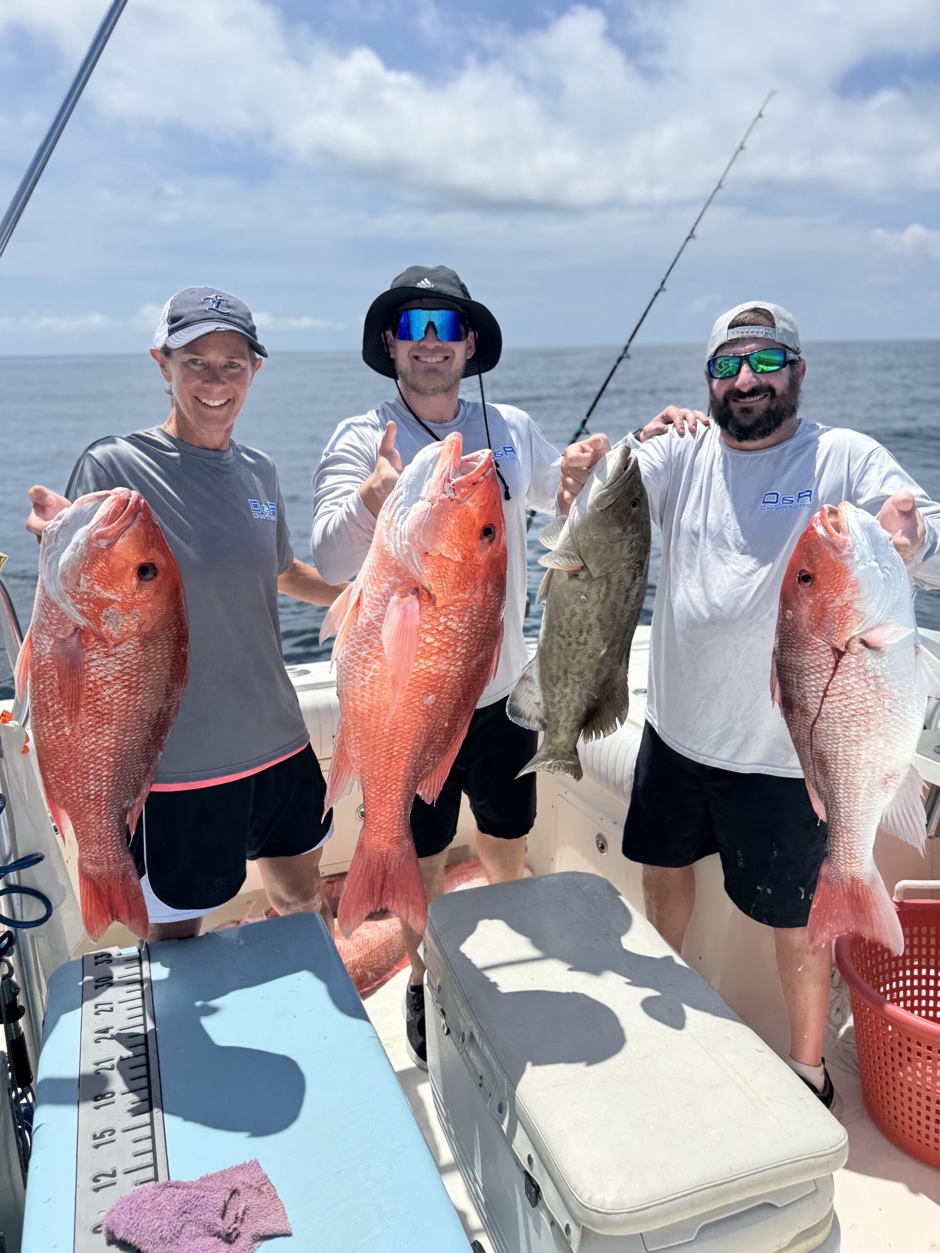 Three anglers with red snapper and grouper catches offshore